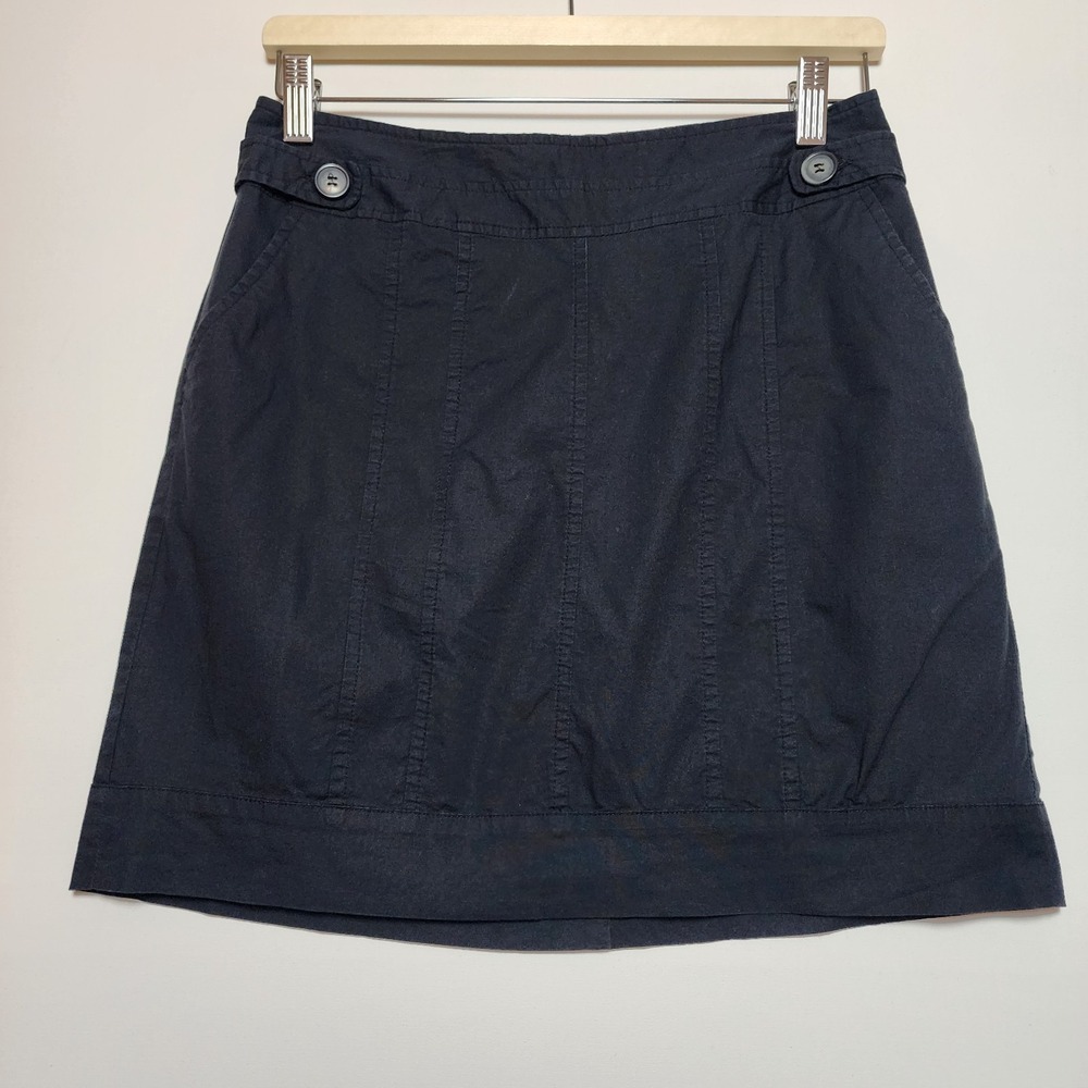 Ann Taylor Loft Solid Black Button Detail Mini Skirt Size 8